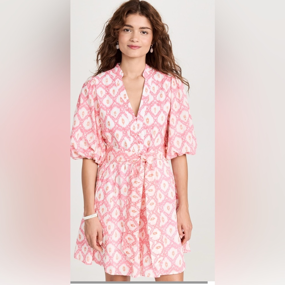 NWT Marea Pink Ikat Short Puff Sleeve Collette Shortie Dress Golden Hour XL
